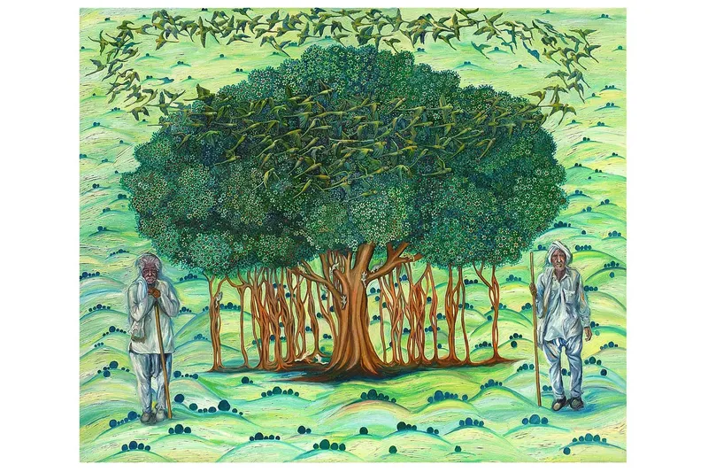Last Tree Standing, Oil on canvas, 2013 – Painting by Nabanita Saha