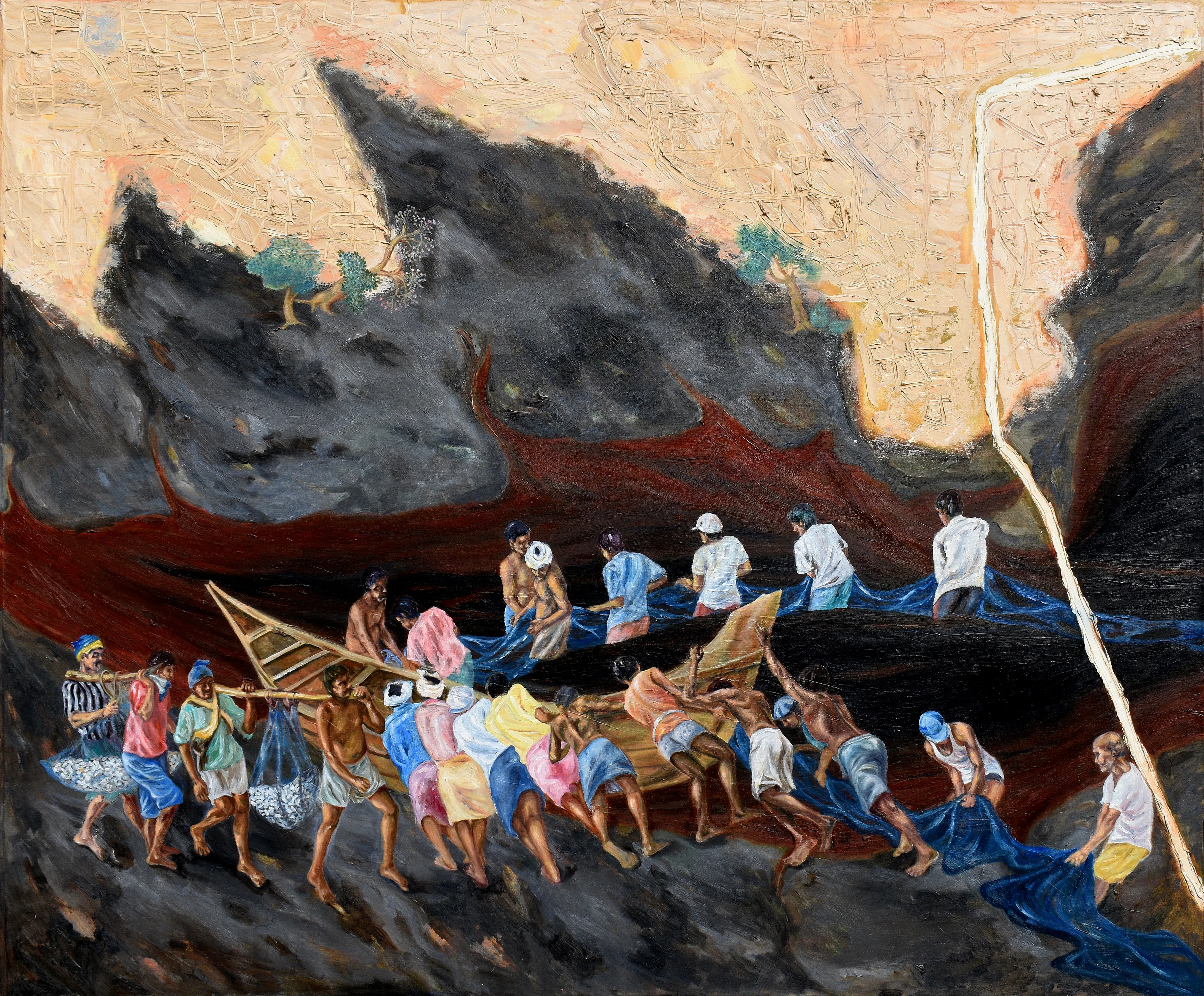 Degradation of Divine Lifeline – IV, Oil on canvas, 2022 – Painting by Nabanita Saha