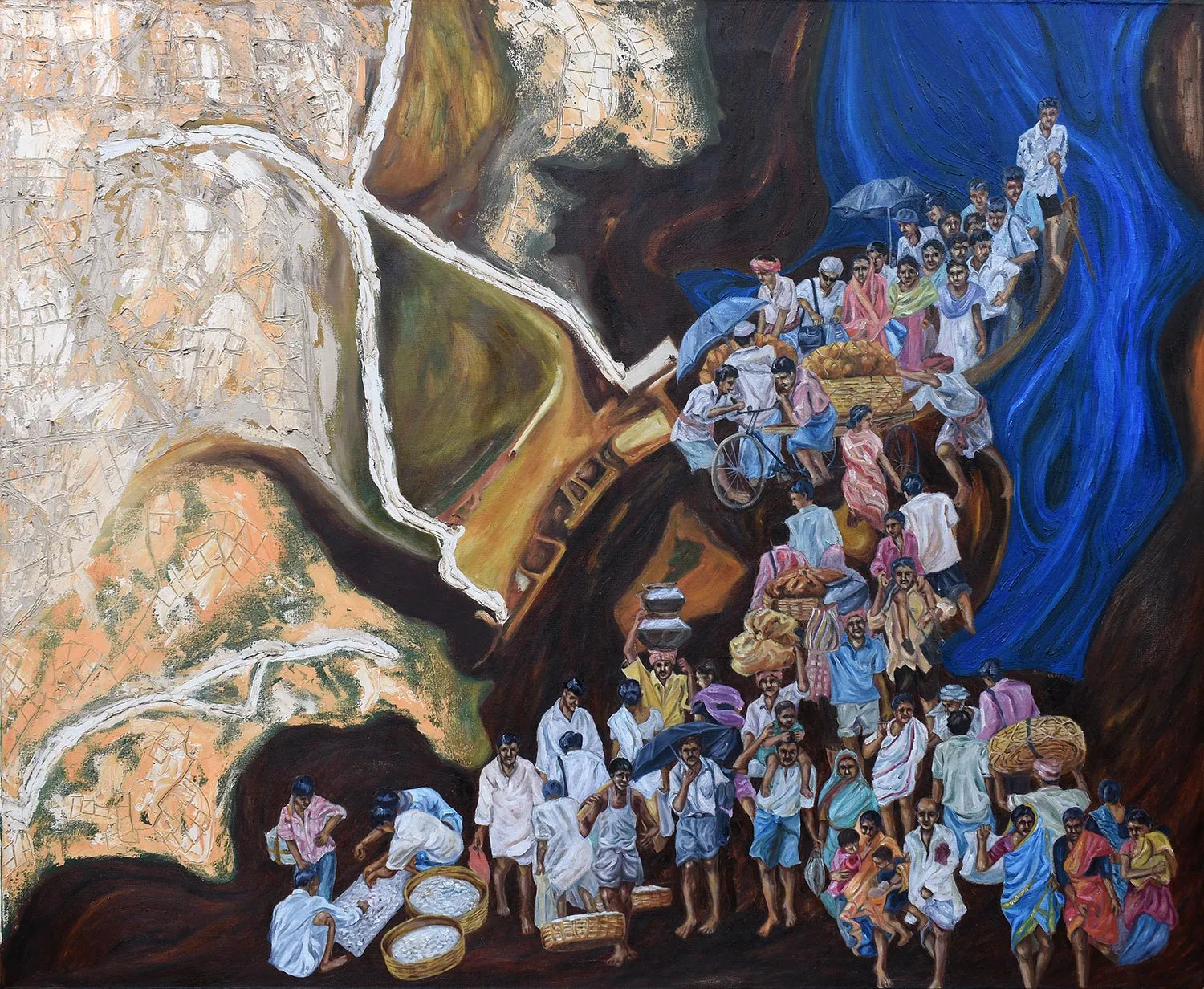 Degradation of Divine Lifeline – V, Oil on canvas, 2022 – Painting by Nabanita Saha
