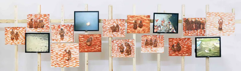 Degradation of Divine Lifeline – VIII, Oil on canvas and 1 minute each video work, 2023 – Painting by Nabanita Saha