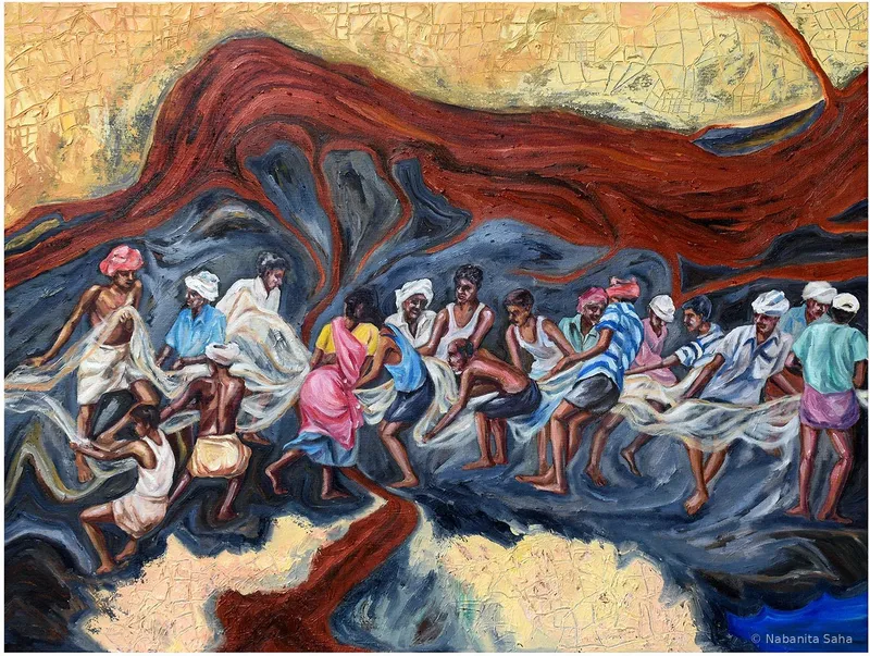 Degradation of Divine Lifeline – IX, Oil on canvas, 2024 – Painting by Nabanita Saha