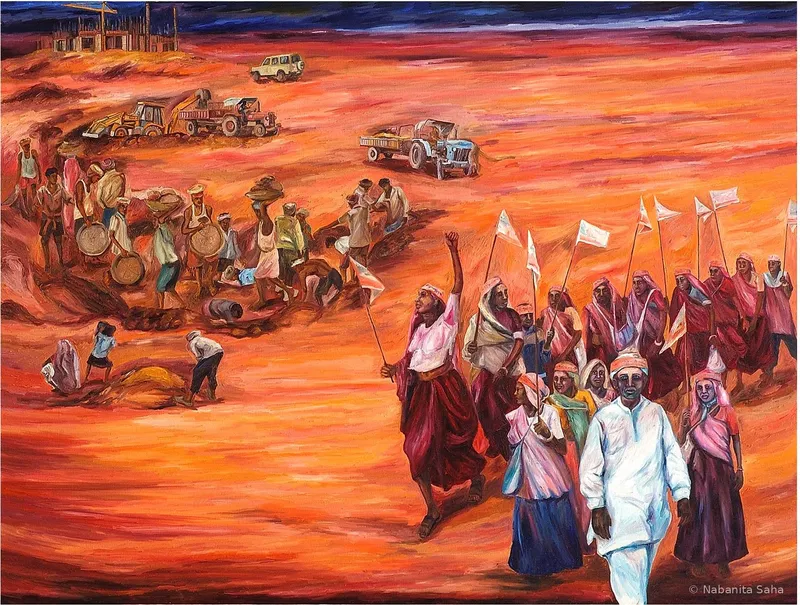Do Bigha Zameen (Two Bighas of Land), Oil on canvas, 2011 – Painting by Nabanita Saha
