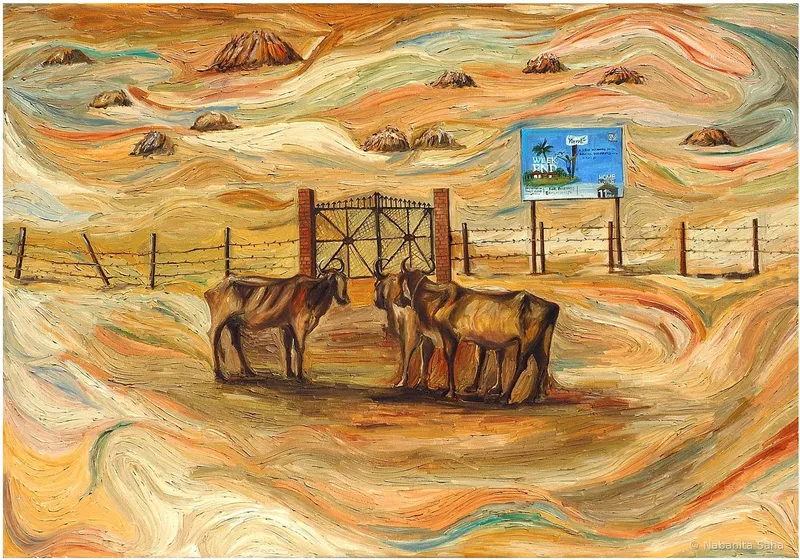 Existence Under Threat II, Oil on canvas, 2012 – Painting by Nabanita Saha