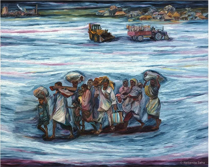 Exodus 2, Oil on canvas, 2011 – Painting by Nabanita Saha