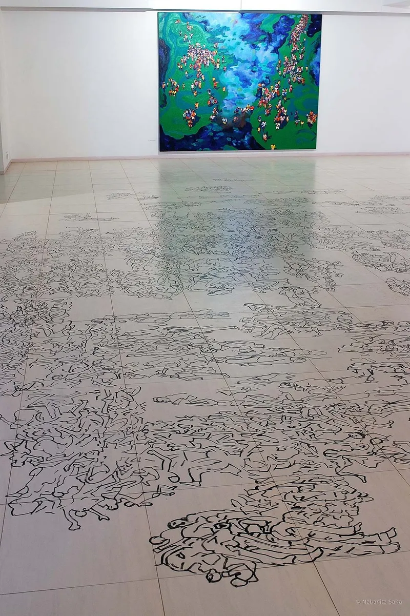Floor Drawing, Site-specific drawing installation, 2009 – Painting by Nabanita Saha