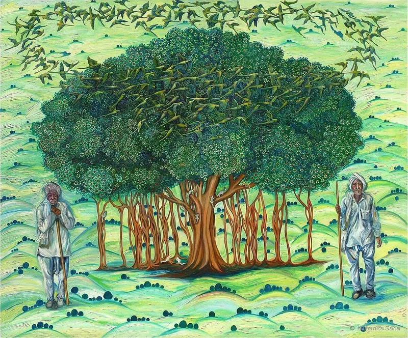 Last Tree Standing, Oil on canvas, 2013 – Painting by Nabanita Saha
