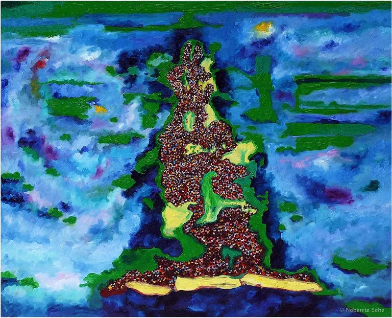 Lost World, Oil on canvas, 2009 – Painting by Nabanita Saha