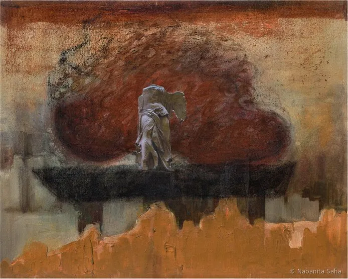 Metaphorical Essence 1, Oil colour, print and charcoal on canvas, 2017 – Painting by Nabanita Saha