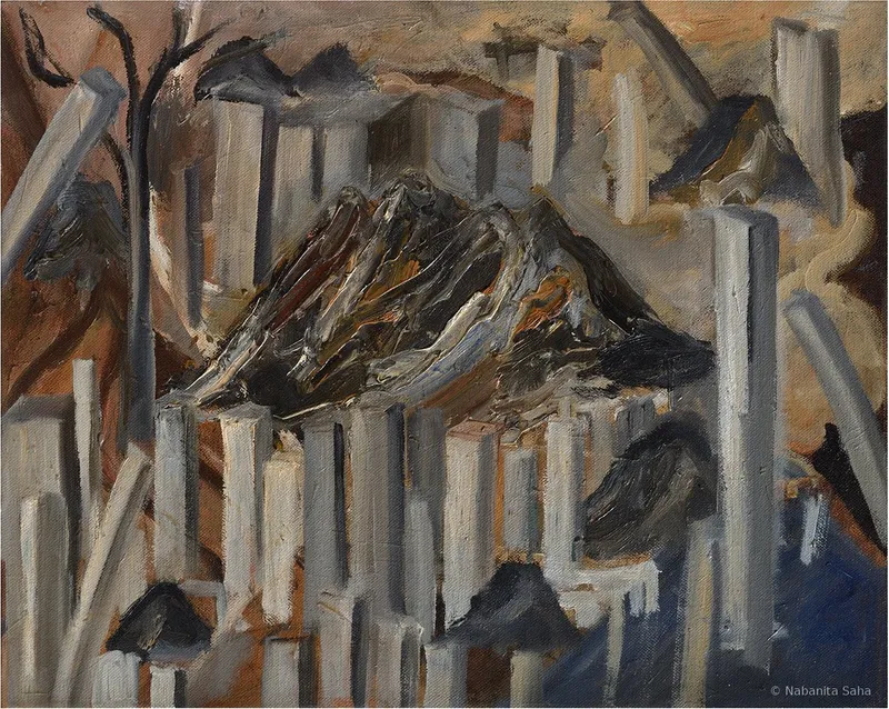 Obelix of Destiny 1, Oil on canvas, 2017 – Painting by Nabanita Saha