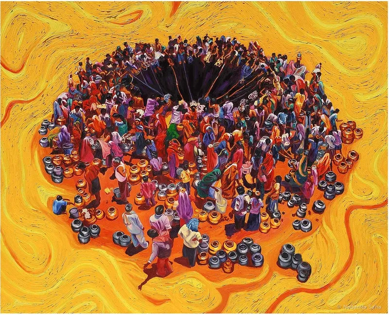 Search Continues, Oil on canvas, 2009 – Painting by Nabanita Saha