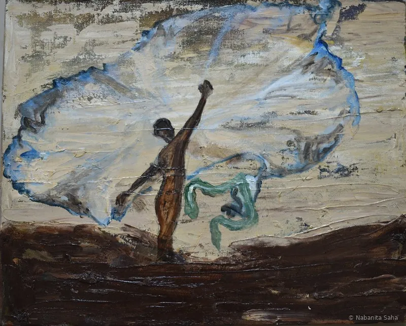 The Melancholy Journey 2, Oil on canvas, 2017 – Painting by Nabanita Saha