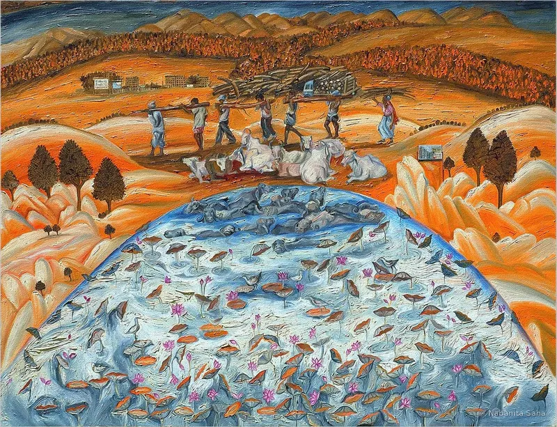 Unbalanced Growth II, Oil on canvas, 2013 – Painting by Nabanita Saha